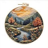 cheap Sewing &amp; Knitting &amp; Crochet-Embroidery Kit for Beginners,Cross Stitch Needlepoint Kits for Adults Starter Easy Snowy Mountain Pattern Fabric Hand Crafts,Hoops,Needle,Women DIY Hanging Plants,Sewing Hobby