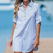 tanie Sukienki koszulowe-Damskie Sukienka mini Sukienka koszulowa Codzienne sukienki Letnie sukienki Elegancki Codzienny Urlop Codzienny Randka Regularny Naszywka Długi rękaw Klapa Niebieski Lato Wiosna