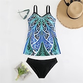 abordables Maillots une pièce et tankinis-Femme Tankini Maillot De Bain Deux Pièces Col en V Maillots de Bain Maillots de Bain Jaune Bleu Roi Respirable Séchage rapide Poids Léger Sans Manches - Natation Surf Plage Eté Printemps Grande Taille
