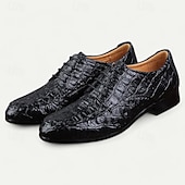 baratos Formal-Homens Oxfords Padrão de crocodilo Pele PU Respirável Confortável Antiderrapante Com Cadarço Castanho Claro Preto Outono Inverno