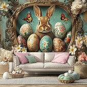 cheap Holiday Tapestries-Hanging Tapestry Eggs Bunny Wall Art Large Tapestry Mural Decor Photograph Backdrop Blanket Curtain Home Bedroom Living Room Decoration