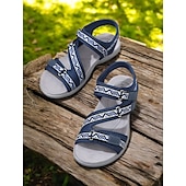 abordables Sandales Confort-sandales de sport bleues pour femmes avec sangles réglables et motif géométrique – chaussures de marche d&#039;extérieur confortables pour la randonnée, les voyages et les vêtements décontractés