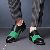 cheap Formal-Men&#039;s Green and Black Suede Double Monk Strap Shoes – Stylish Faux Leather Formal Dress Shoes for Weddings and Business Occasions