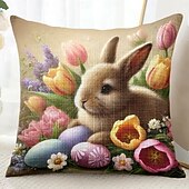 baratos Capa de almofada de férias-Capa de Almofadas Decorativas de Páscoa 1PC Coelho Ovos Macio Quadrado Capa de Almofada para Quarto Sala de Estar Sofá Cadeira