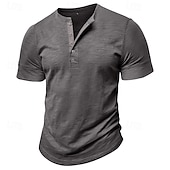 Χαμηλού Κόστους Casual Tee Henley-100% βαμβακερό ανδρικό μπλουζάκι henley κοντομάνικο μονόχρωμο απλό κουμπιά κλασικού στυλ henley casual καθημερινά καλοκαιρινή άνοιξη  &amp; φθινόπωρο μαύρο λευκό γαλάζιο μπλουζάκι henley