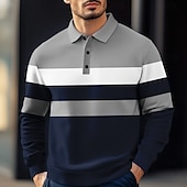 baratos Polo de rúgbi masculino-Homens Riscas Pólo Rúgbi Polo de malha trançada Manga Longa Camisas polo Camisas de colarinho Casual Ao ar livre Roupa Esportiva Impressão 3D Primavera Outono Inverno Vermelho Azul Marron