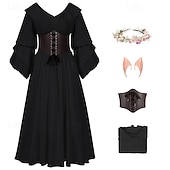 abordables Tenues-Rétro Vintage Médiéval Renaissance Robe Corset Tenues Ren Faire Viking Elfe Femmes Costume de Carnaval Celtique Fantaisie Halloween Carnaval Performance Soirée LARP Adulte Robe Corset Boucles