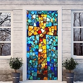 billige Dørdeksler-Dørdekorasjoner Dørtrekk Kors Blekktglass Effekt Dørvev Dørgardin Dekorasjon Bakgrunn Innendørs/Utendørs Dørbanner Framdør Gårdsdrift