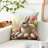 baratos Capa de almofada de férias-Capa de Almofadas Decorativas de Páscoa 1PC Coelho Ovos Macio Quadrado Capa de Almofada para Quarto Sala de Estar Sofá Cadeira