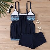 billiga One Pieces &amp; Tankinis-Dam Tankini Tvådelad baddräkt Brottarrygg Badkläder Blommig Badkläder Svart Blå Andningsfunktion Snabb tork Lättvikt Ärmlös - Simmning Surfing Strand Sommar Vår