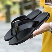 preiswerte Kleidungs-Sandalen-Braune Flip-Flops aus Kunstleder für Herren - lässige Sommersandalen mit offener Spitze und bequemer Sohle für Strand und Alltag
