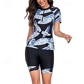 abordables Lycra de surf-Femme Maillot De Bain Deux Pièces Protection solaire UV Poids Léger Manche Courte Maillots de Bain Maillot de bain 2 Pièces Zip sur le devant Natation Surf Plage Sports nautiques Tropical Imprimé Et