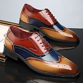 cheap Formal-Men&#039;s Multicolor Patent Leather Oxford Shoes – Wingtip Brogue Design, Formal Lace-Up Dress Shoes for Weddings and Business Events
