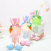 cheap Easter Lights-1 Pc Easter Long Leg Rabbit with Light, Faceless Child, Dwarf Doll, Carrot Resurrection Egg, Easter Indoor Party, Restaurant Atmosphere Decoration