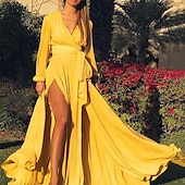 tanie Wakacyjne sukienki-Damskie Sukienka maxi Sukienka rozkloszowana Sukienki w stylu boho Elegancki Seksowny Boho Urlop Codzienny Randka Regularny Równina Bez rękawów W serek Żółty Czerwony Zielony Lato