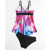 abordables Maillots une pièce et tankinis-Femme Tankini Maillot De Bain Deux Pièces Col en V Maillots de Bain Maillots de Bain Noir / Blanc Blanche Respirable Séchage rapide Poids Léger Sans Manches - Natation Surf Plage Eté Printemps Grande