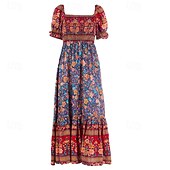 olcso Bohém ruhák-Női Hosszú ruha Maxi ruha hétköznapi ruha A vonalú ruha nyári ruha Boho ruha Elegáns Stílusos Etno Vakáció Napi Randi Normál Virágos Rövid ujjú Aszimmetrikus Világoszöld Rubin Medence Lóhere Nyár