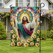 abordables Banderas de Jardín, Banner-Bandera de Jardín 12x18 Pulgadas Decoraciones al Aire Libre Bienvenida Bandera de Jardín Patio Bandera Cruz Jesús Bandera de Jardín Doble Cara Banderas al Aire Libre 1pc