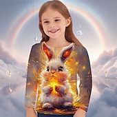 cheap Girl&#039;s 3D Animals-Easter Girls&#039; 3D Graphic Animal Rabbit T shirt Tee Long Sleeve Spring Fall Fashion Basic Kids 4-12 Years Crew Neck Outdoor Casual Daily Regular Fit