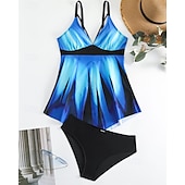 abordables Maillots une pièce et tankinis-Femme Tankini Maillot De Bain Deux Pièces Col en V Maillots de Bain Maillots de Bain Noir / Blanc Blanche Respirable Séchage rapide Poids Léger Sans Manches - Natation Surf Plage Eté Printemps Grande