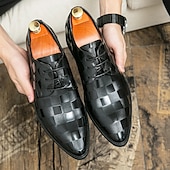 economico Formale-scarpe oxford da uomo in similpelle con motivo a scacchi neri - scarpe eleganti con lacci per lavoro, matrimoni e occasioni speciali