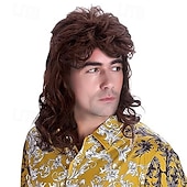 economico Parrucche storiche-Parrucche Mullet Maschili Parrucca Cosplay Riccia Costume Parrucca Retro Punk Rocker Disco Parrucche Sintetiche Completamente per Carnevale Parrucche di Halloween