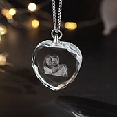 levne Pro ženy-Personalizovaný krystalový náhrdelník s fotografií nejlepší dárek pro mámu – 2D laserem gravírovaný srdcový přívěsek svatební dárek pro manželku nebo přítelkyni maximálně 2 subjekty