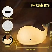 economico Lucine notturne per bambini e neonati-Luce notturna a forma di balena in silicone morbido - lampada da notte per bambini ricaricabile tramite USB, regalo perfetto per bambini e amici