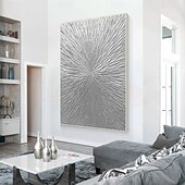 economico Quadri natura morta-raggi d&#039;argento astratto spesso dipinto a olio originale dipinto a parete soggiorno arte verticale pittura minimalista argento su tela