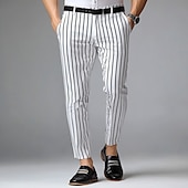 cheap Slim-Men&#039;s Geometric Striped Dress Pants Trousers Mid Waist Business Casual Outdoor Vacation Streetwear with Pockets Slim Fit Flat-Front Summer Spring Fall 3D Print Black khaki