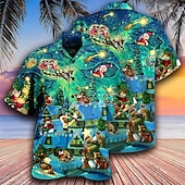 abordables Atuendo para escena navideña-Camisas navideñas con estampado de escena navideña para hombre, camisas con gráfico de Papá Noel, camisas casuales de calle, manga corta, 3D, con botones, ropa de moda