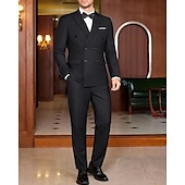 preiswerte Herren Klassische Blazer-Herren Abschlußfeier Set Blazer Geschäft Cocktailparty Hochzeitsfeier Mode Lässig Frühling &amp; Herbst Polyester Einfarbig Knöpfe Tasche Bequem Einreihig Blazer Schwarz Weiß