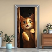 cheap Door Covers-Cute Cats Door Decorations Door Covers Animal Hide and Seek Door Tapestry Door Curtain Decoration Backdrop Indoor/Outdoor Door Banner for Front Door Farmhouse Peekaboo
