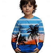 voordelige Jongens 3D Visie &amp; Geometrie-Jongens 3D Grafisch Kokosnootboom T-shirt Lange mouw Lente Herfst Modieus Basic Kinderen 4-12 jaar Strakke ronde hals Buiten Casual Dagelijks Normale pasvorm