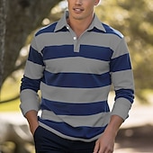 voordelige Rugbypolo voor heren-Voor heren Gestreept Rugby Poloshirts Lange mouw Poloshirt Kraag Zakelijk informeel Formeel Buiten Dagelijks gebruik Knop 3D-afdrukken Lente Herfst Winter Rood Int Blauw Groen