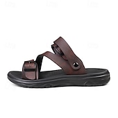 halpa Mekko sandaalit-Miesten Sandaalit Litteät sandaalit PU-nahka Hengittävä Mukava Liukumaton Loaferit Musta Ruskea