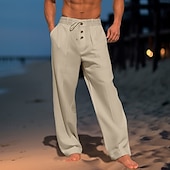 baratos Feriado-Homens Calças de linho Calças Calça verão Calças de gaze Com Cordão Cintura elástica Perna reta Tecido Conforto Respirável Comprimento total Diário Feriado Praia Férias Moda Branco Azul Céu