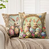 cheap Holiday Cushion Cover-Easter Decorative Toss Pillows Cover 1PC Bunny Eggs Soft Square Couch Cushion Case Pillowcase for Bedroom Livingroom Sofa Chair