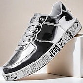 economico Casuale-sneakers da uomo in metallo dorato con suola stampata - scarpe casual eleganti per feste, streetwear e ballo