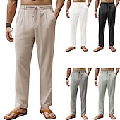baratos Clássico-Homens Calças de linho Calças Calça verão Calças de praia Com Cordão Cintura elástica Perna reta Tecido Conforto Respirável Comprimento total Diário Feriado Festa de Casamento Moda Estilo Clássico