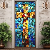 billige Dørdeksler-Dørdekorasjoner Dørtrekk Kors Blekktglass Effekt Dørvev Dørgardin Dekorasjon Bakgrunn Innendørs/Utendørs Dørbanner Framdør Gårdsdrift