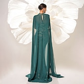 preiswerte GRÜN-Meerjungfrau  Trompete Abendkleid Elegantes Kleid Karneval Abendparty Bodendeckend Ärmellos mit Chiffon Umhang Herz-Ausschnitt mit Glitzer