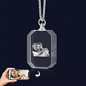 ieftine Ziua Mamei-Colier foto cristal personalizat cadou personalizat pentru mamă - Pandantiv în formă de inimă cu poză gravată laser 2D cadou de nuntă cea mai bună idee de cadou bijuterie pentru soție sau prietenă