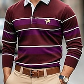 cheap Men&#039;s Sports Polo-Men&#039;s Solid Color Rugby Polo Shirts Golf Polos Shirts Long Sleeve Polo Shirts Lapel Classic Fashion Basic Modern Casual Sports Logo Fall Winter Burgundy Navy Blue Purple