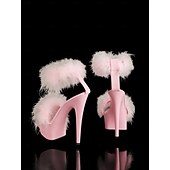 cheap Semi-Formal-Pink Fluffy Platform Sandals with High Heels –Stylish Women&#039;s Shoes for Festive Occasions and Wedding