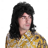 economico Parrucche storiche-Parrucche Mullet Maschili Parrucca Cosplay Riccia Costume Parrucca Retro Punk Rocker Disco Parrucche Sintetiche Completamente per Carnevale Parrucche di Halloween