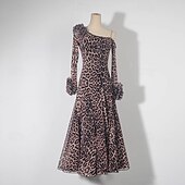 billige Ballroomkjoler-Ballroom-dans Kjole Printer Ren Farge Tvinning Dame Ytelse Fest Langermet Chiffon Netting Issilke (syntetisk)