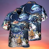 abordables Atuendo para escena navideña-Camisas navideñas con estampado de escena navideña para hombre, camisas con gráfico de Papá Noel, camisas casuales de calle, manga corta, 3D, con botones, ropa de moda