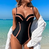 abordables Maillots une pièce et tankinis-Femme Maillot de bain 1 pièce V Profond Maillots de Bain Mosaïque Maillots de Bain Noir / Blanc Noir Respirable Séchage rapide Poids Léger Sans Manches - Natation Surf Plage Eté Printemps