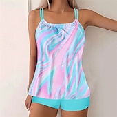 abordables Maillots une pièce et tankinis-Femme Tankini Maillot De Bain Deux Pièces Dos Nu Croisé Maillots de Bain Maillots de Bain Noir Bleu Respirable Séchage rapide Poids Léger Sans Manches - Natation Surf Plage Eté Printemps